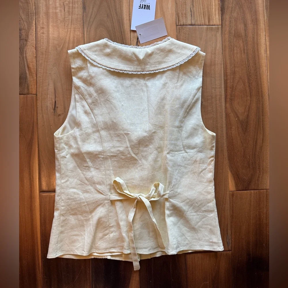 Wayf butter yellow Styled by COCO! Allie Lace Detail Linen Blend NWT - Picture 6 of 8